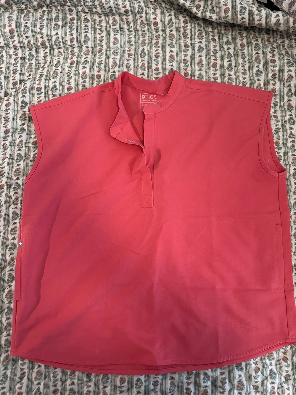 FIGS Coral Pink Sleeveless Henley Polo Top